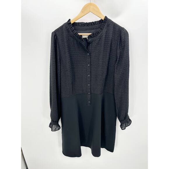 LOFT Womens Black Swiss Dot Long Sleeve Button Dress Size 14 NWT Career Office - Picture 1 of 10